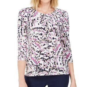 JM Collection Gel Dot Dahlia Patterned Blouse